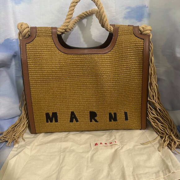 Marni Logo Raffia Tassel Rope Tote Shoulder Bag - Picture 1 of 6